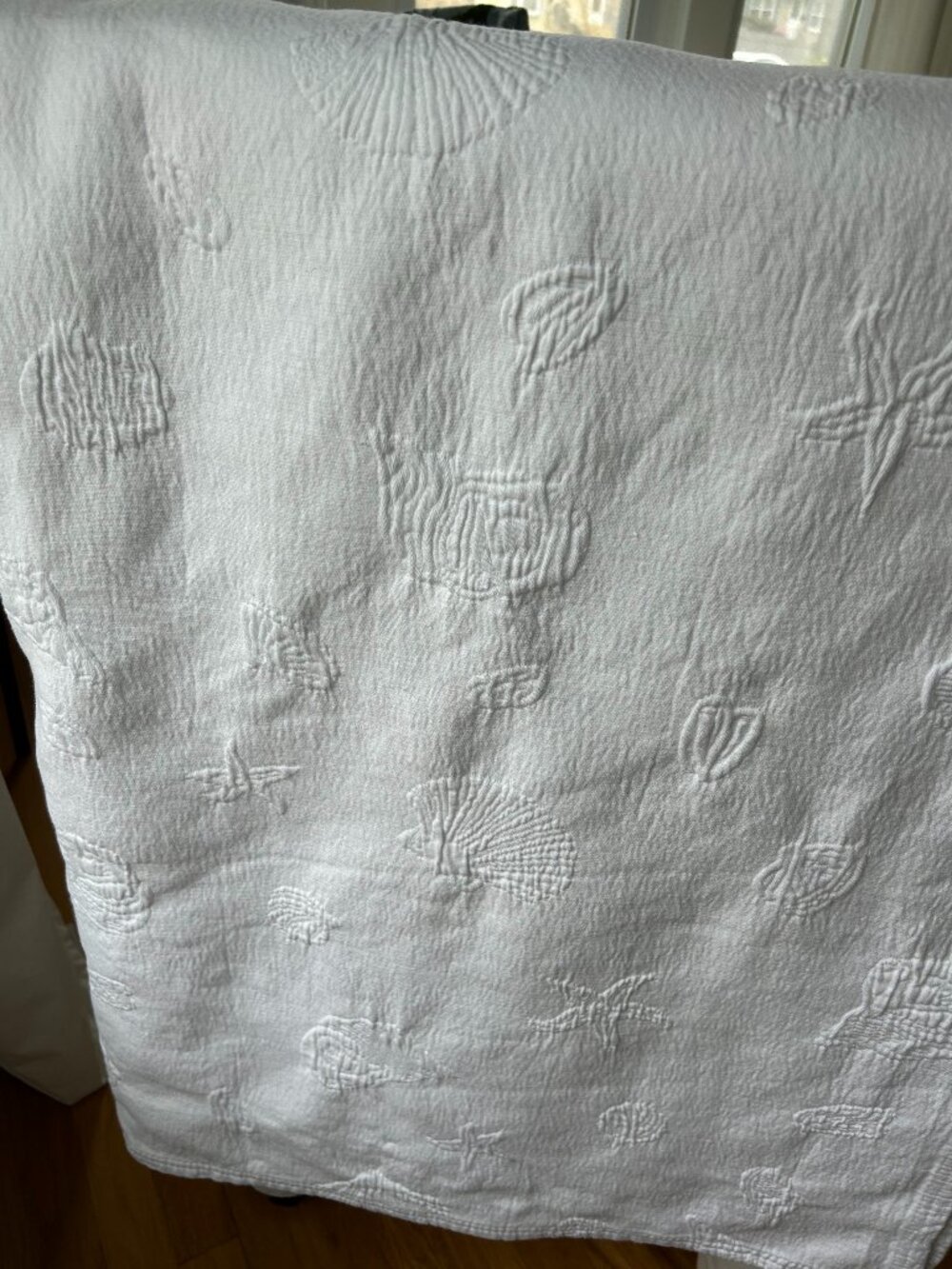 Coastal Collection White Matelasse Cotton Coverlet